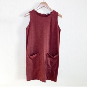 COS Maroon Brick Red Sleeveless Knit Shift Wool Blend Dress Patch Pockets Size S